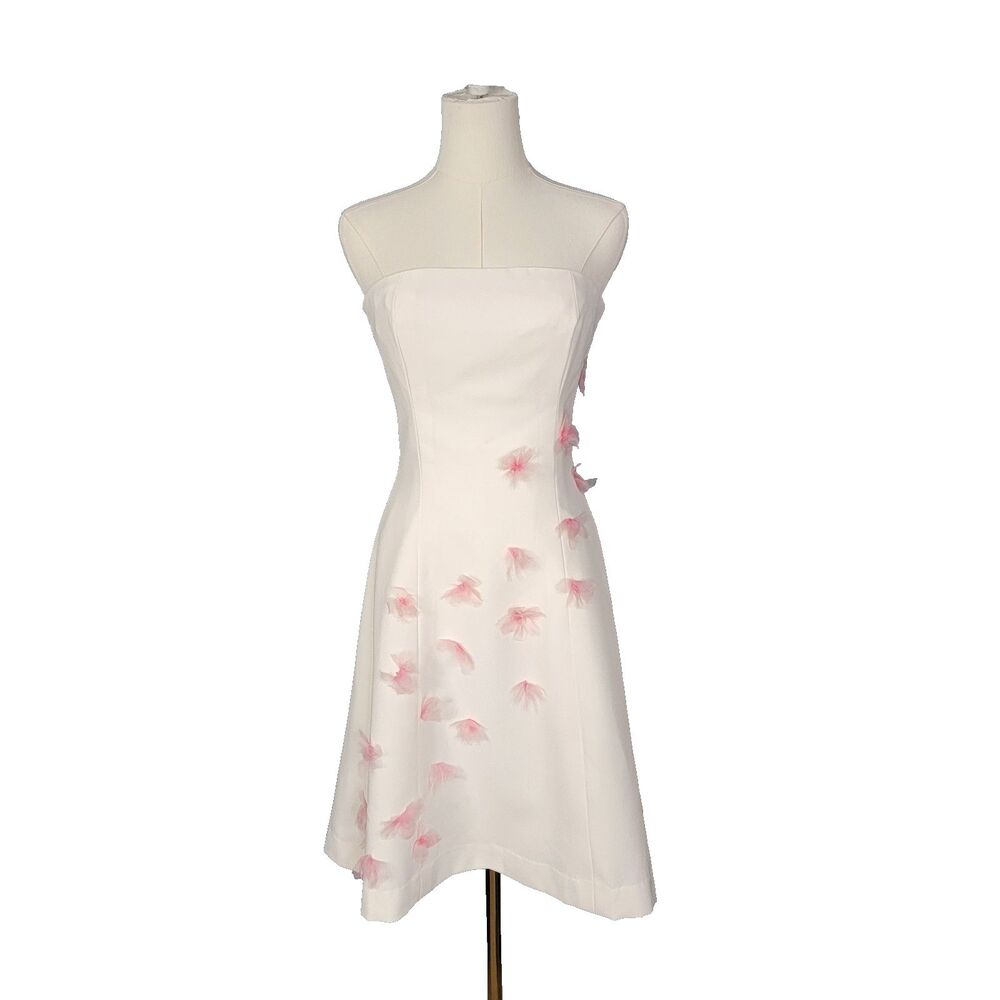 Monica Ocejo Dress Approx S Strapless Fit-and-Flare Pink Appliqué Flowers Miami